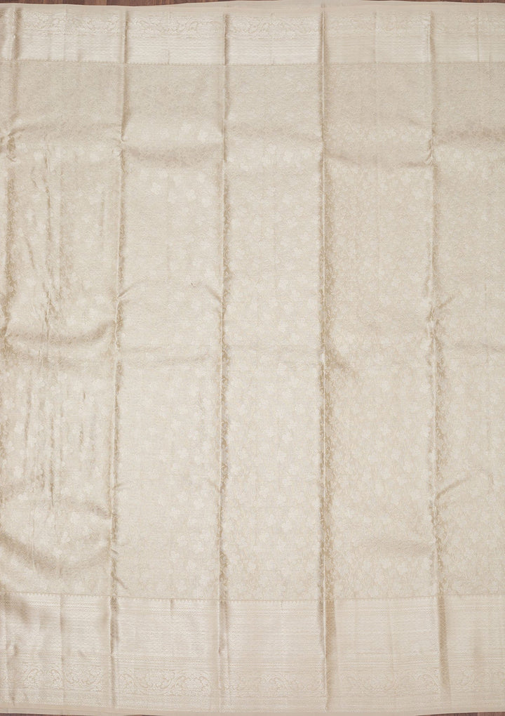 White Zariwork Pure Silk Saree-Koskii
