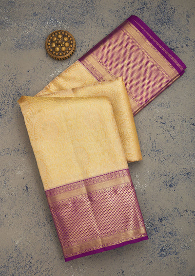 Cream Zariwork Pure Silk Saree-Koskii