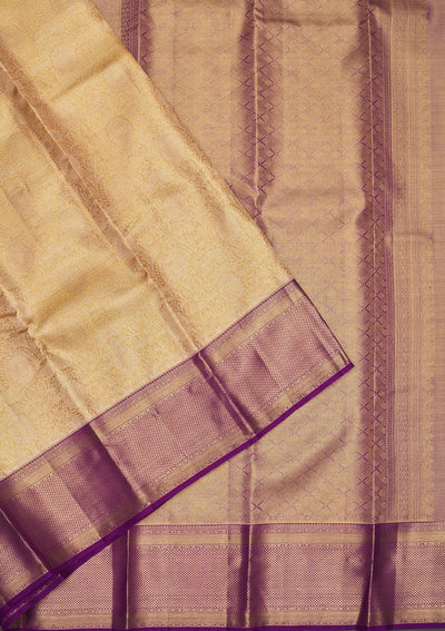 Cream Zariwork Pure Silk Saree-Koskii