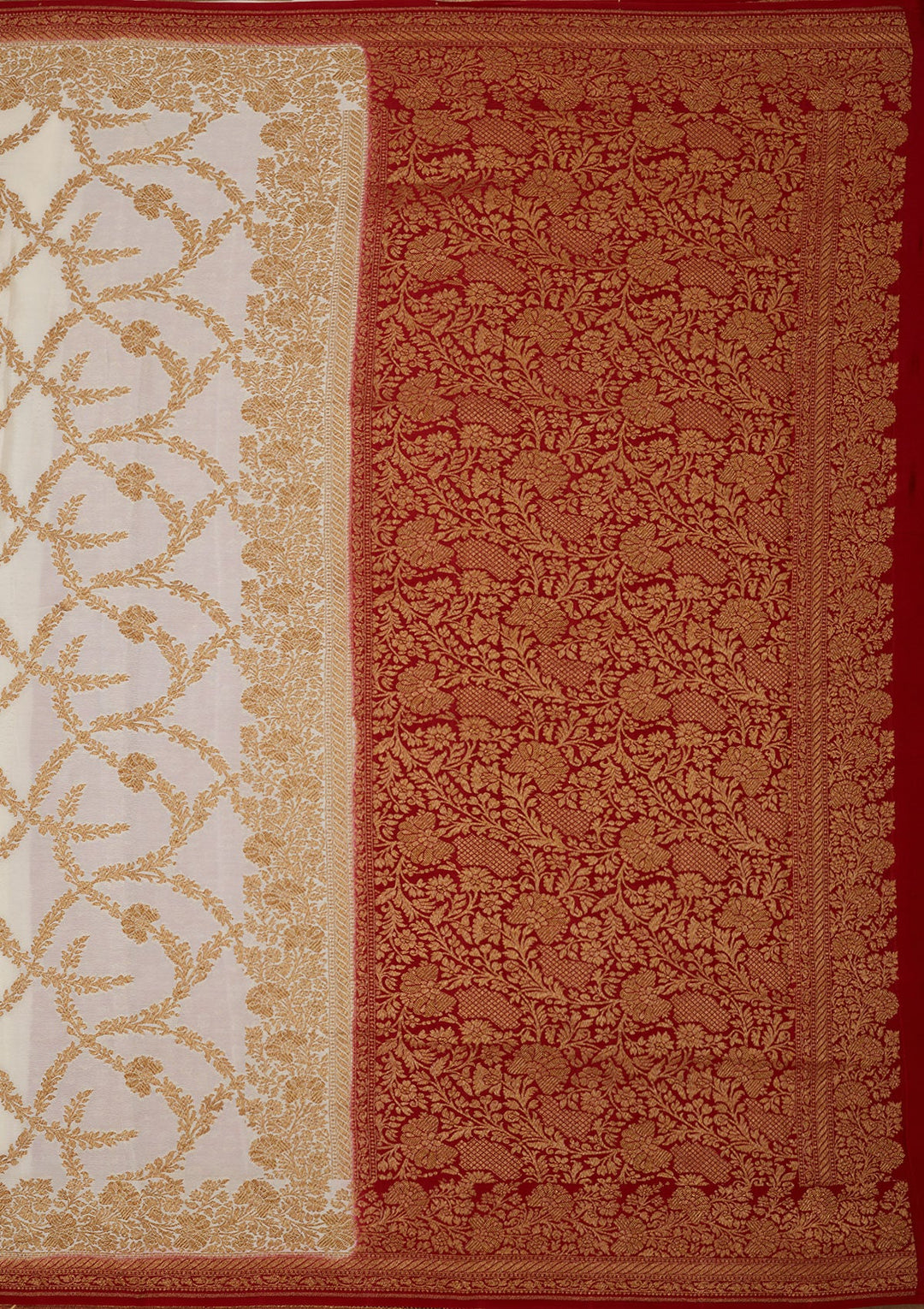 White Zariwork Pure Silk Saree-Koskii