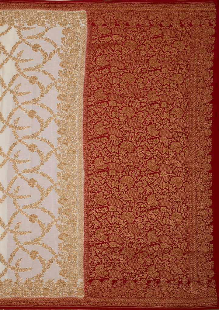 White Zariwork Pure Silk Saree-Koskii