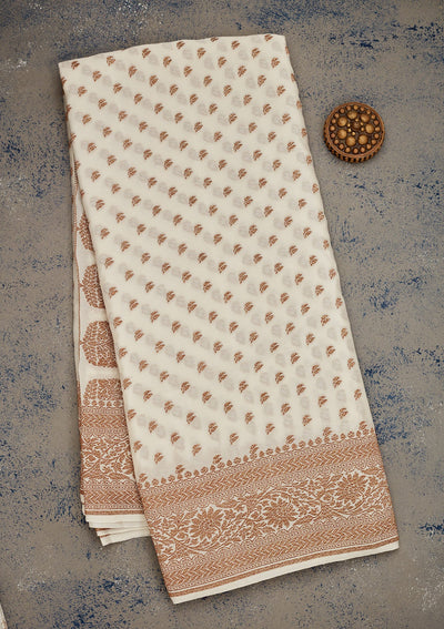 White Zariwork Pure Silk Saree-Koskii