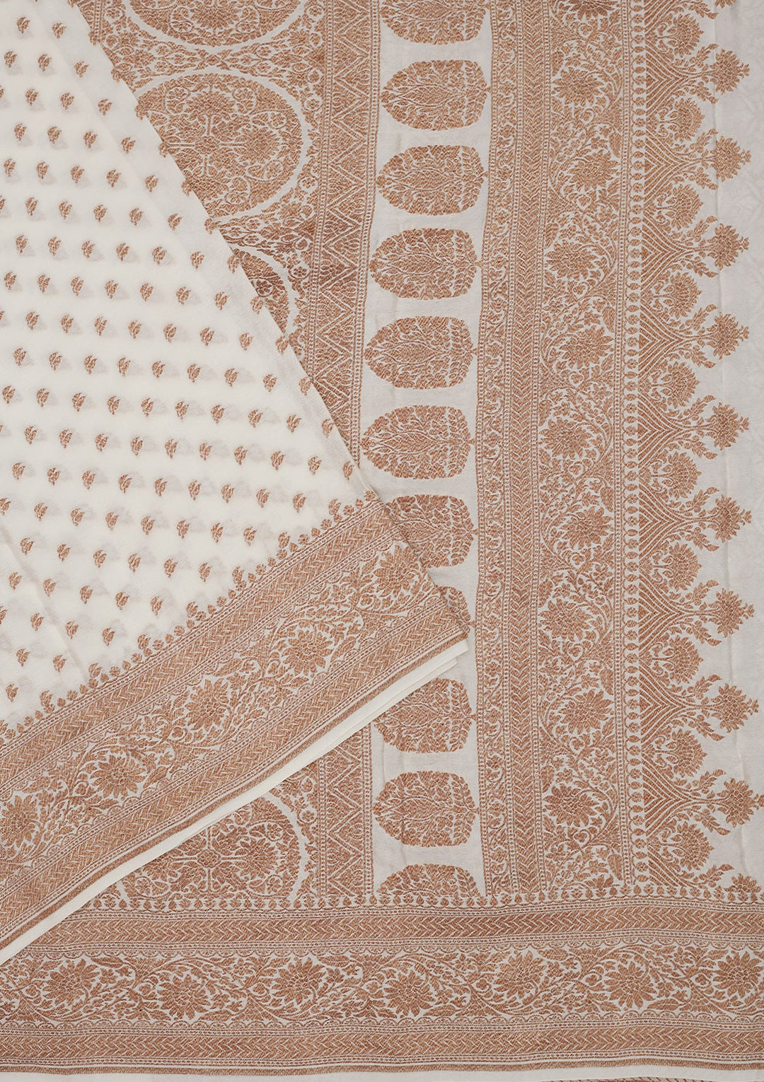 White Zariwork Pure Silk Saree-Koskii