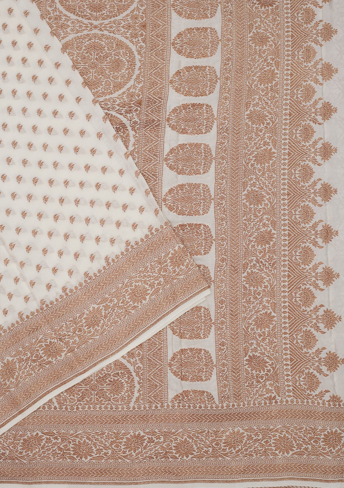 White Zariwork Pure Silk Saree-Koskii