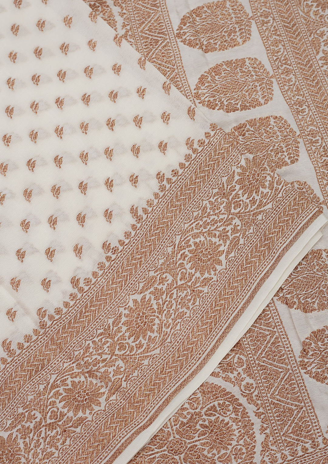 White Zariwork Pure Silk Saree-Koskii