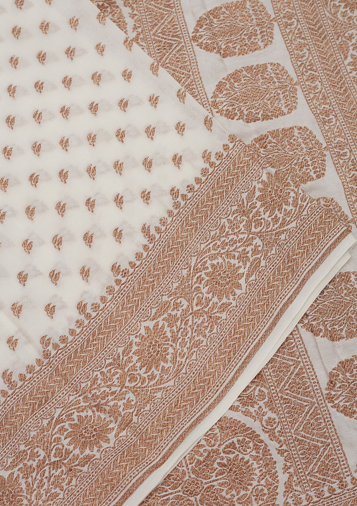 White Zariwork Pure Silk Saree-Koskii
