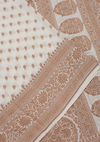 White Zariwork Pure Silk Saree-Koskii