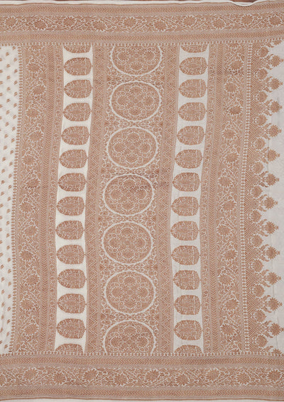 White Zariwork Pure Silk Saree-Koskii
