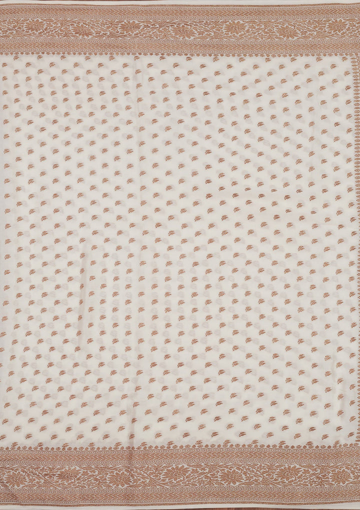 White Zariwork Pure Silk Saree-Koskii