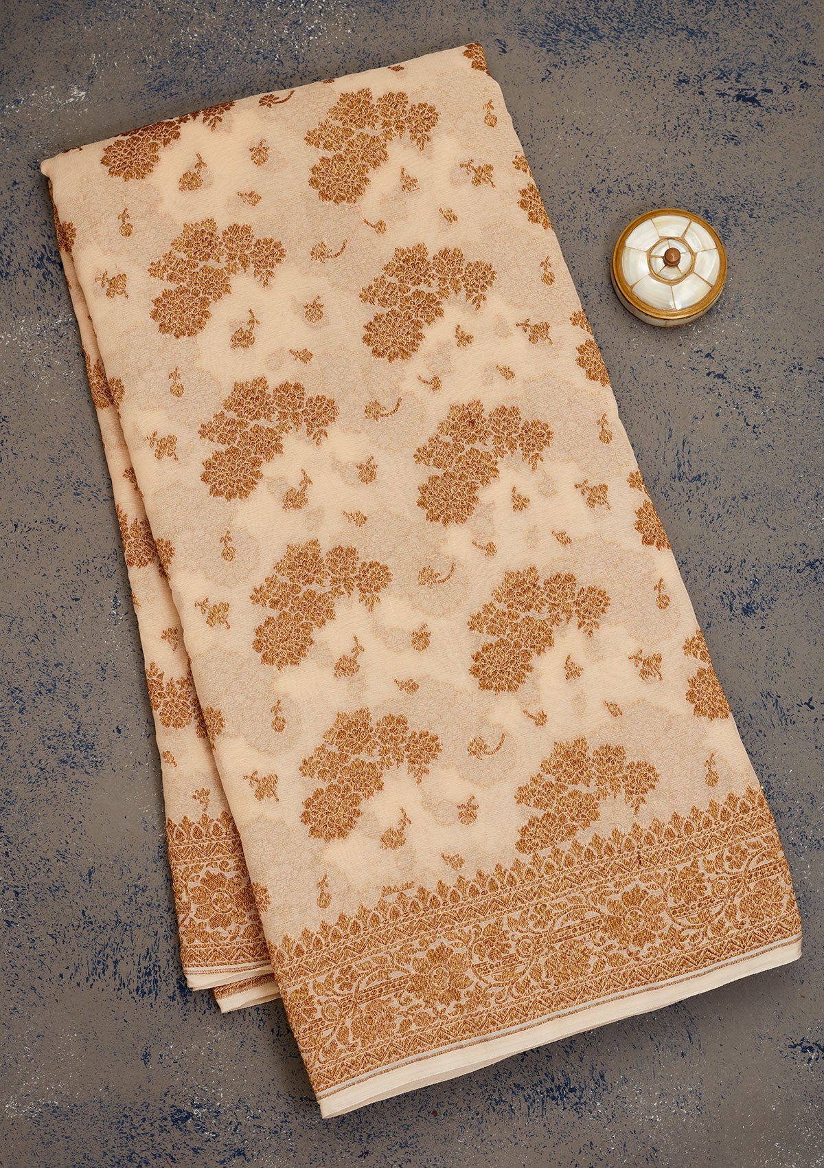 White Zariwork Pure Silk Saree-Koskii