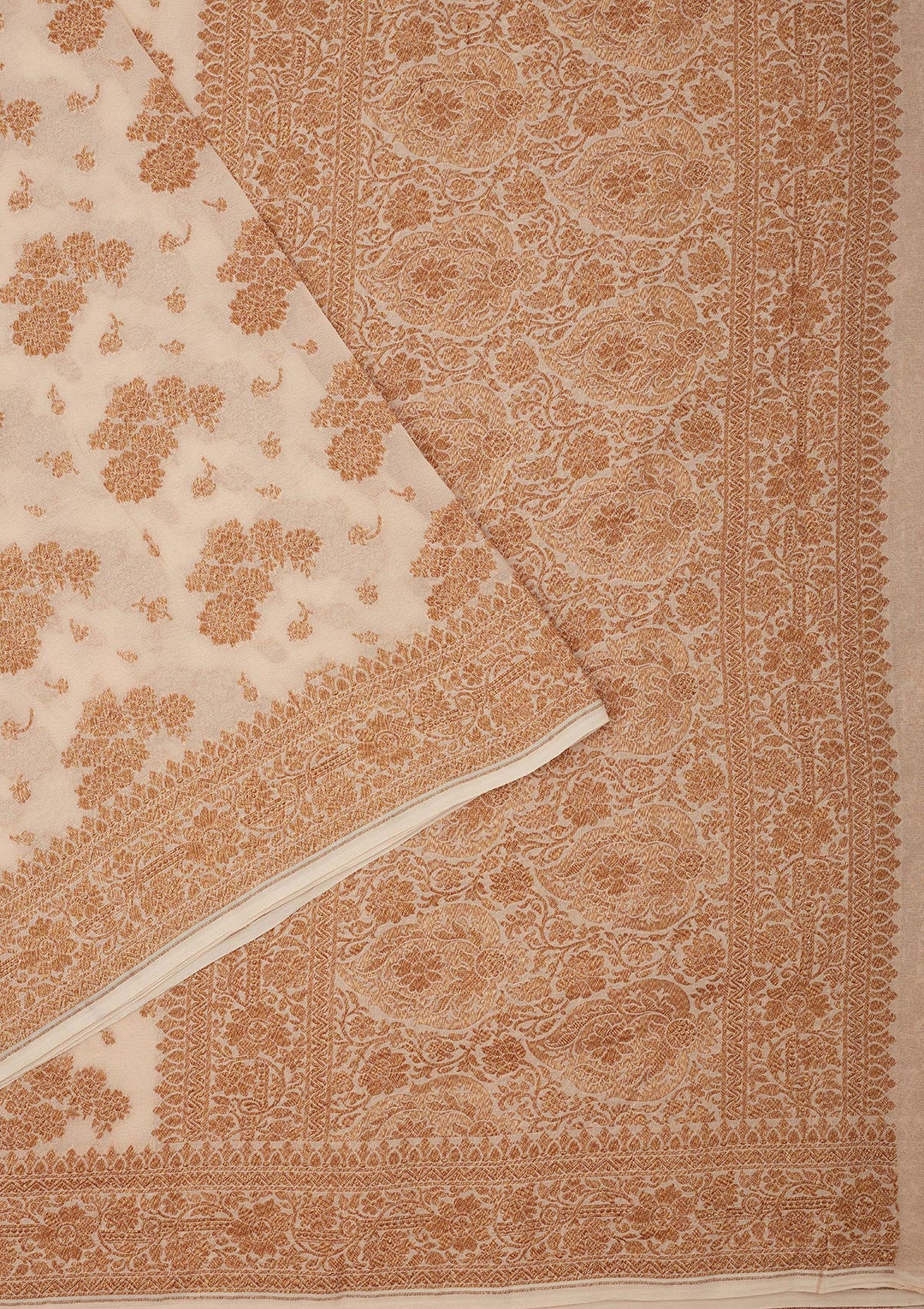 White Zariwork Pure Silk Saree-Koskii