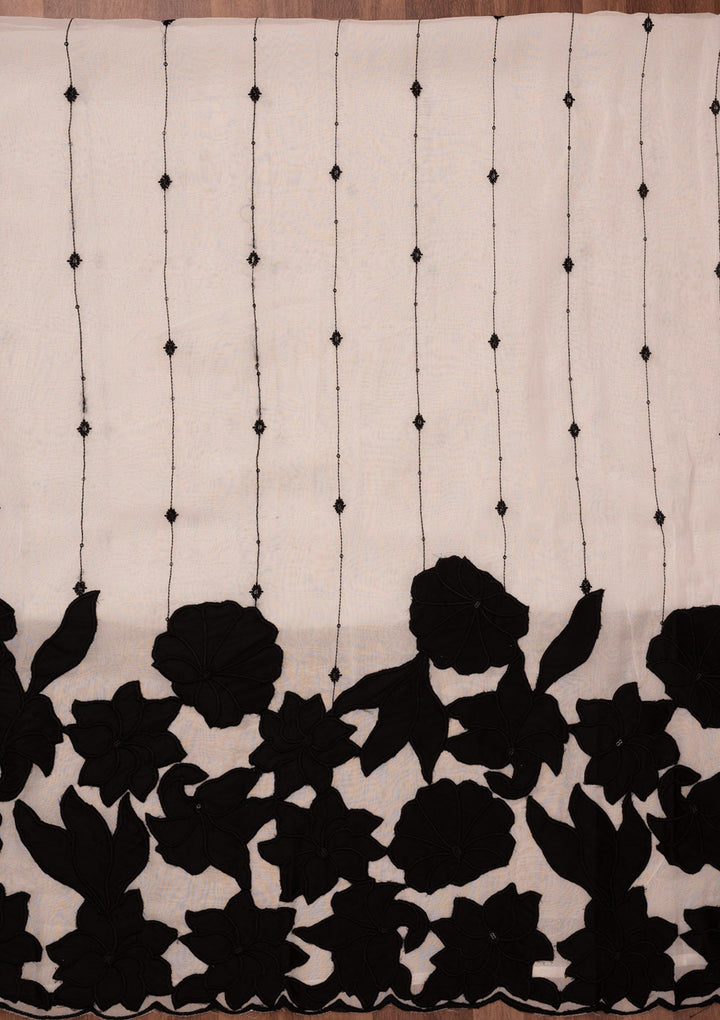 White Zariwork Semi Crepe Unstitched Salwar Suit-Koskii