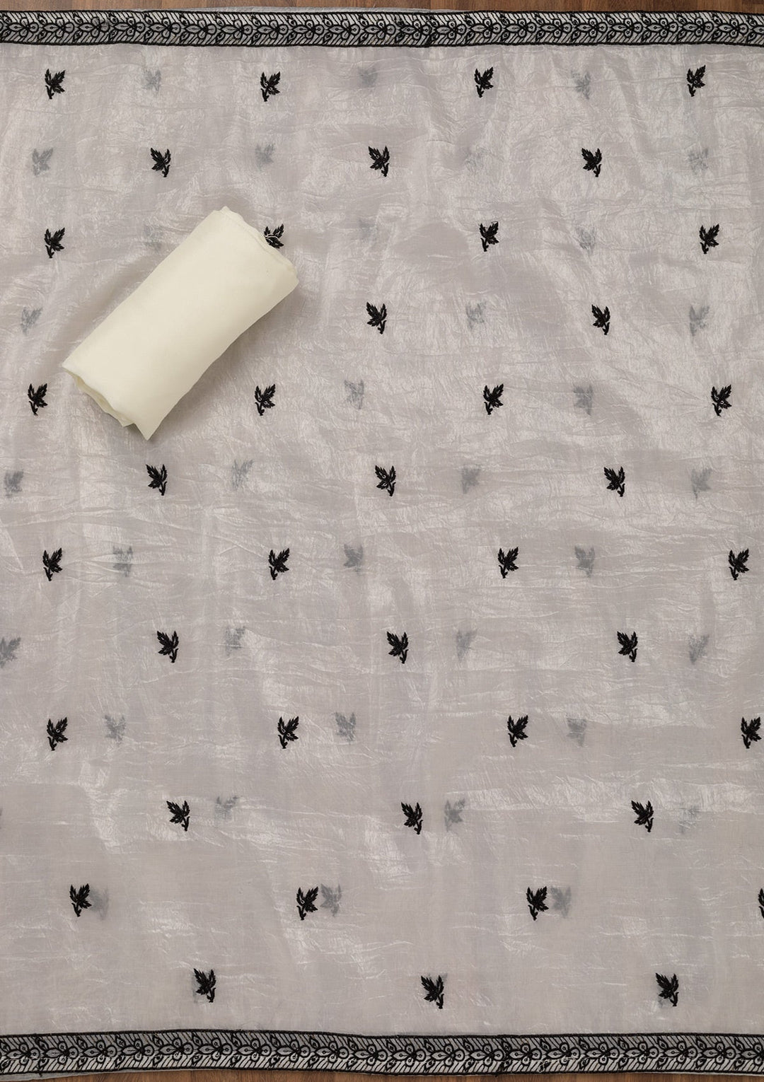 White Zariwork Semi Crepe Unstitched Salwar Suit-Koskii