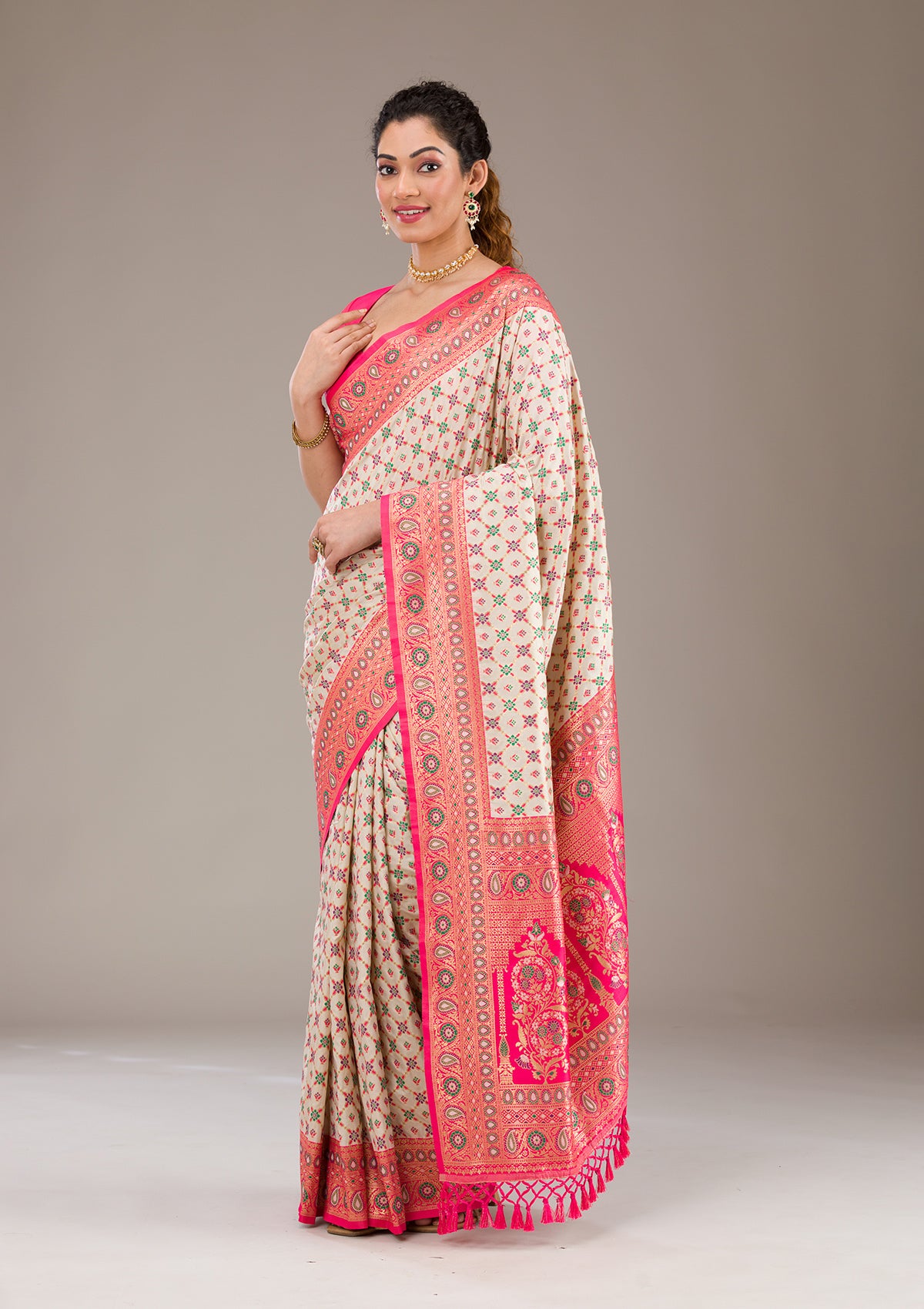 White Zariwork Banarasi Silk Saree