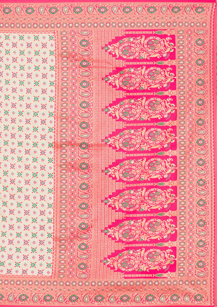 White Zariwork Banarasi Silk Saree