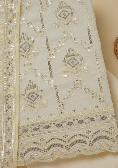 White Zariwork Tissue Unstitched Salwar Suit-Koskii