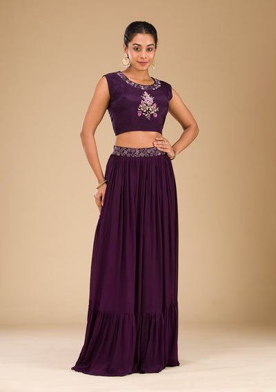 Wine Cutdana Georgette Readymade Lehenga