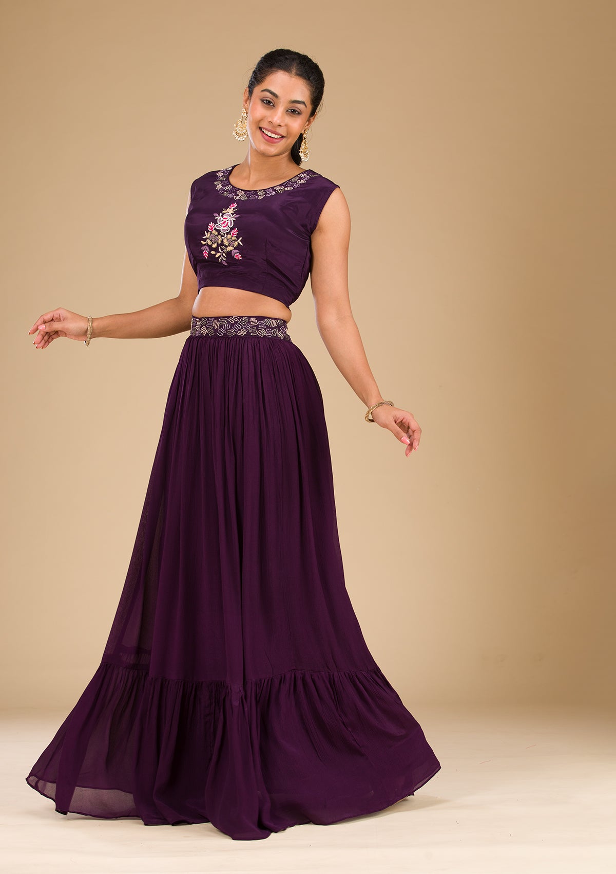 Wine Cutdana Georgette Readymade Lehenga