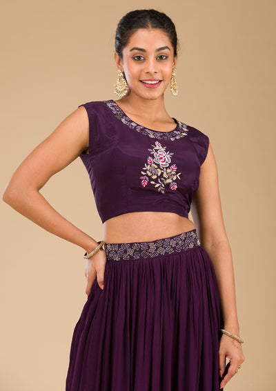 Wine Cutdana Georgette Readymade Lehenga