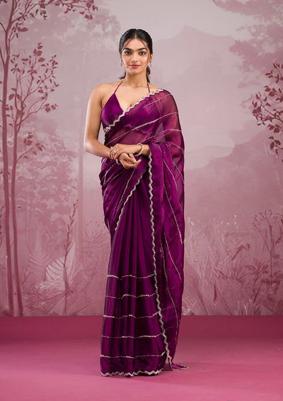 Wine Cutdana Georgette Saree-Koskii