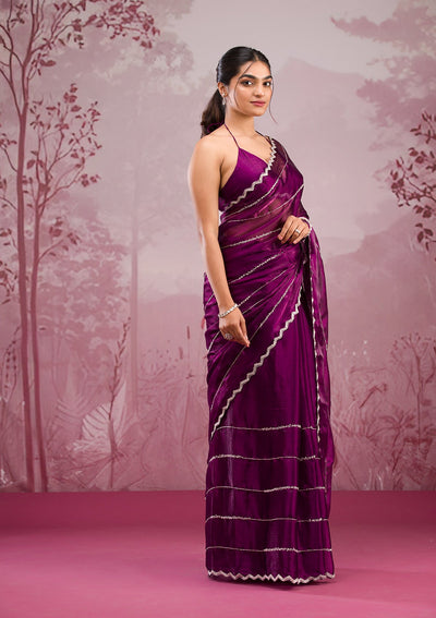 Wine Cutdana Georgette Saree-Koskii