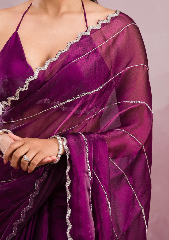 Wine Cutdana Georgette Saree-Koskii