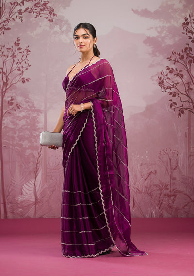 Wine Cutdana Georgette Saree-Koskii