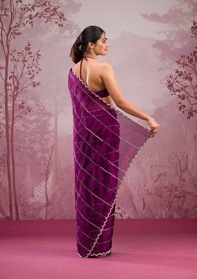 Wine Cutdana Georgette Saree-Koskii