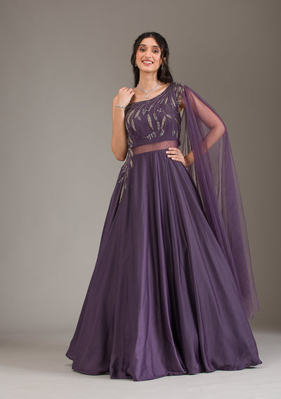 Wine Cutdana Net Gown-Koskii