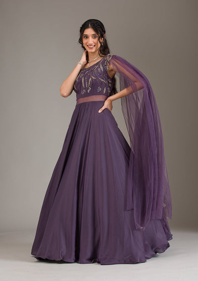 Wine Cutdana Net Gown-Koskii