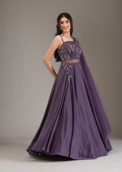 Wine Cutdana Net Gown-Koskii