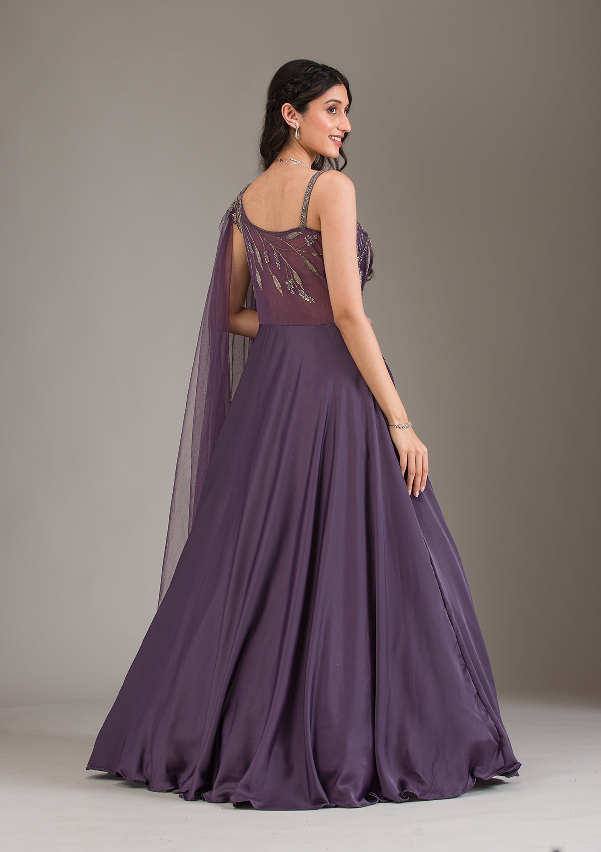 Wine Cutdana Net Gown-Koskii