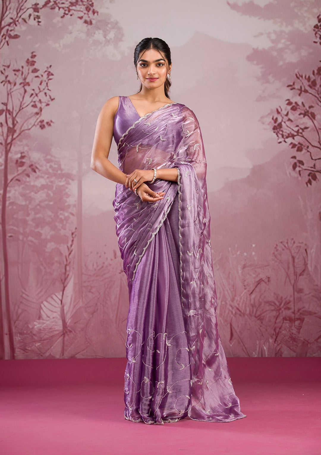 Lavender Cutdana Tissue Saree-Koskii