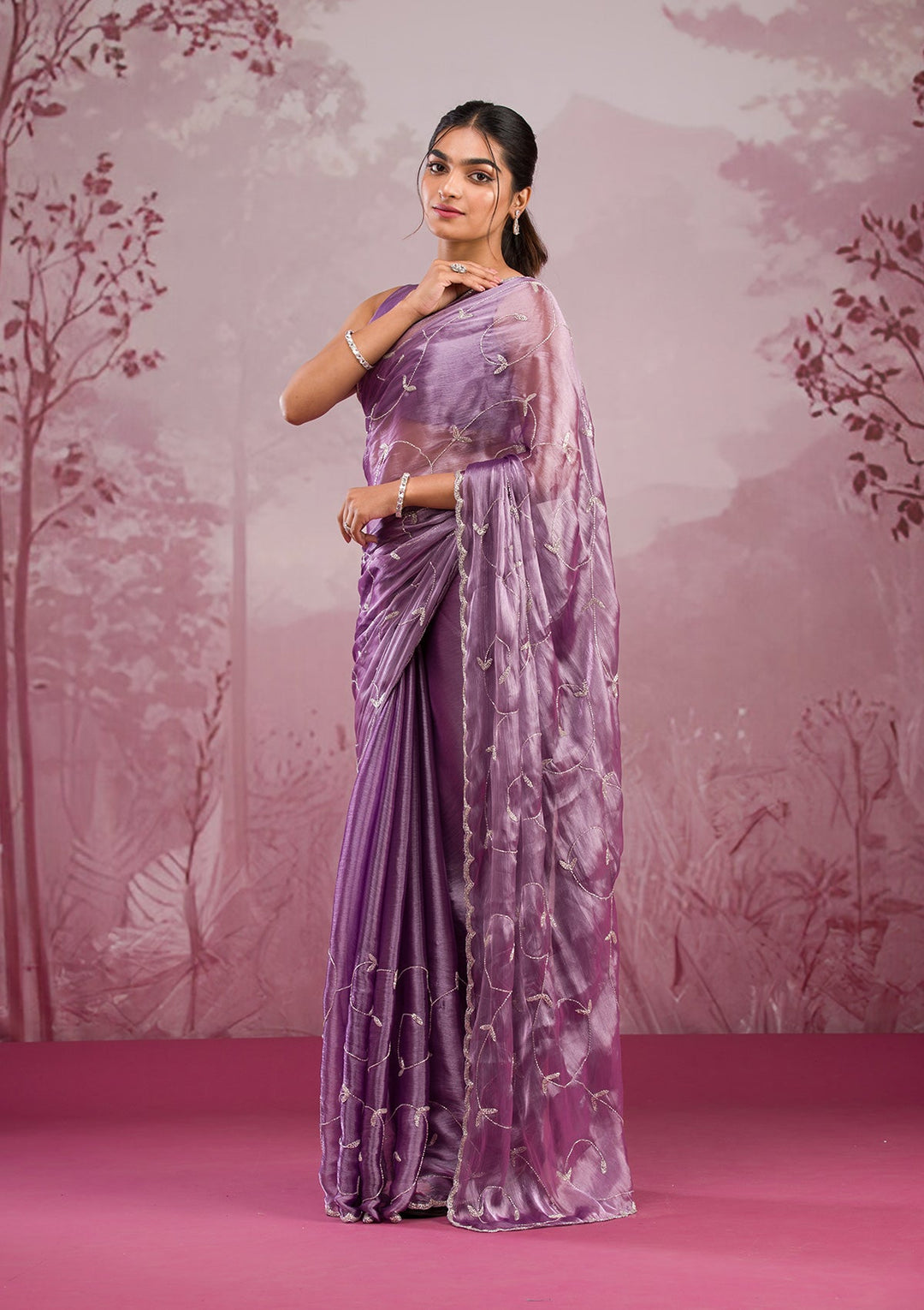 Lavender Cutdana Tissue Saree-Koskii