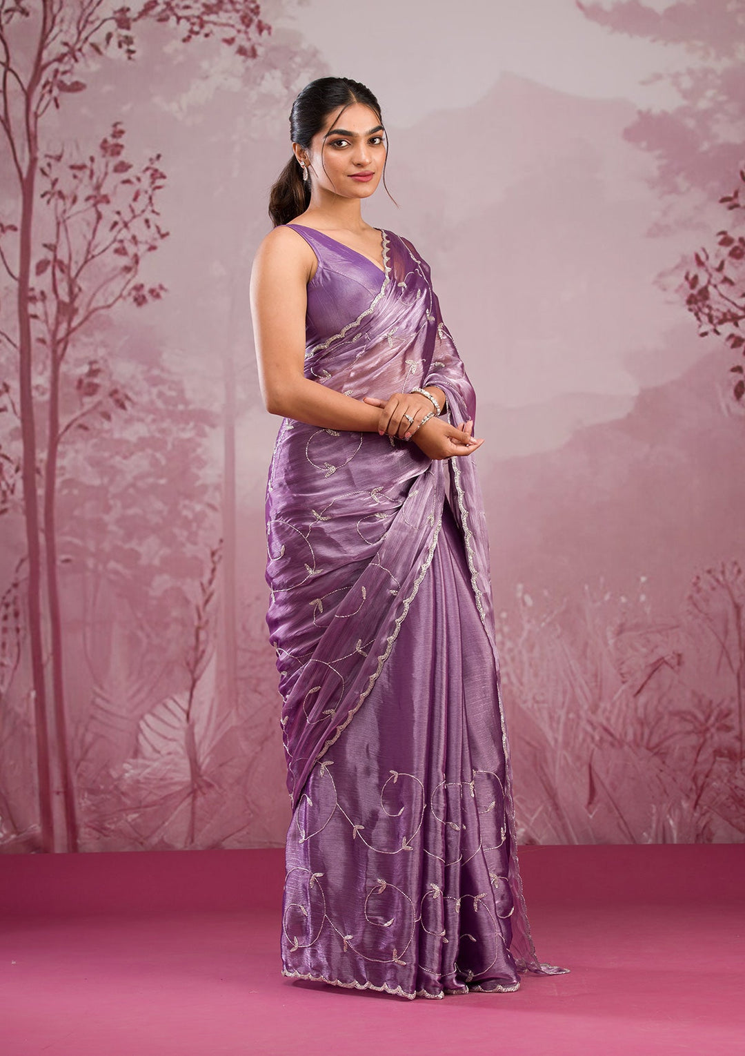 Lavender Cutdana Tissue Saree-Koskii