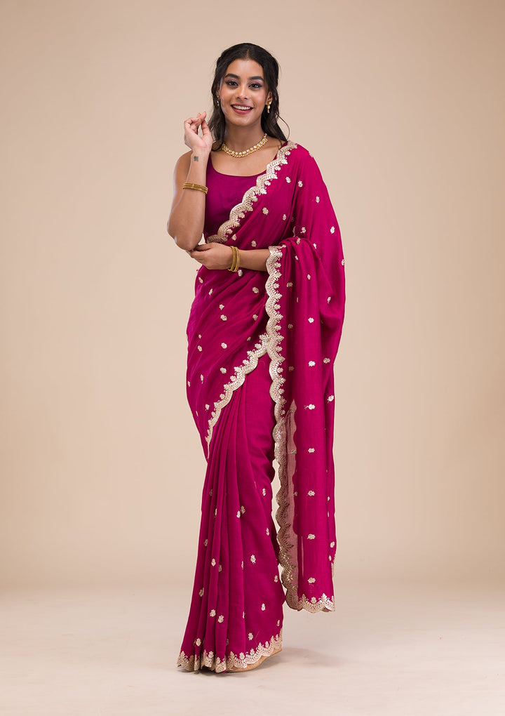 Wine Gotapatti Raw Silk Saree-Koskii