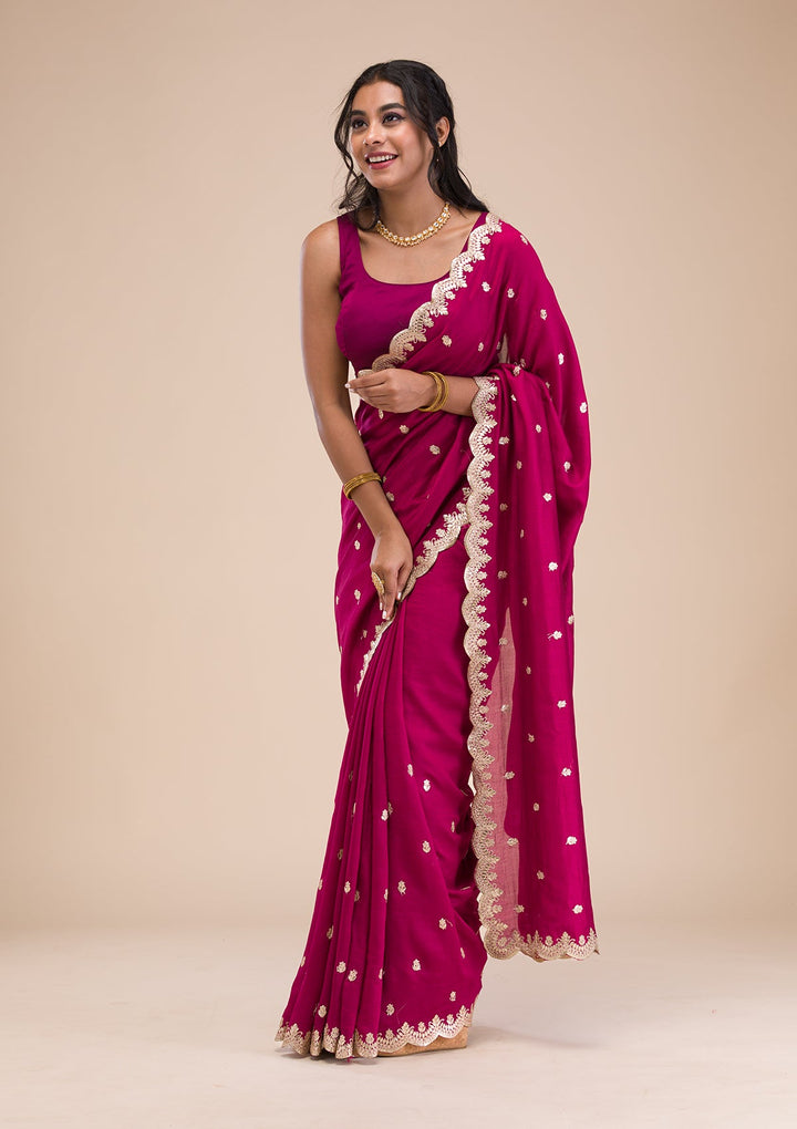 Wine Gotapatti Raw Silk Saree-Koskii