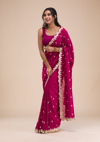 Wine Gotapatti Raw Silk Saree-Koskii