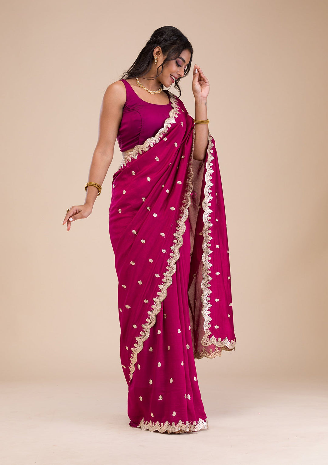 Wine Gotapatti Raw Silk Saree-Koskii