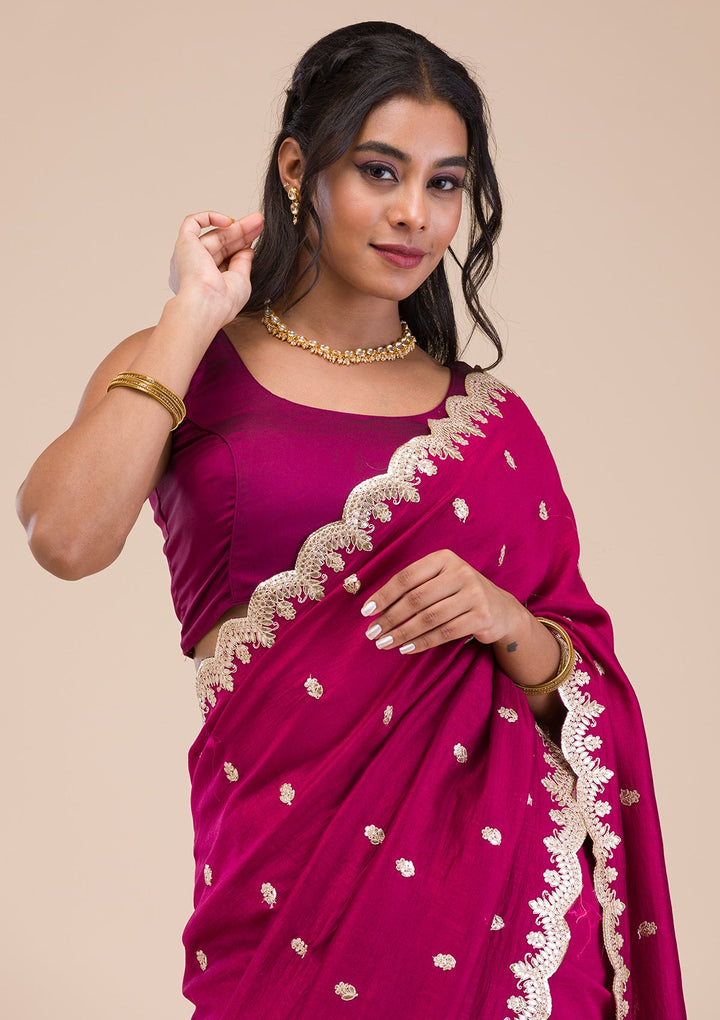 Wine Gotapatti Raw Silk Saree-Koskii