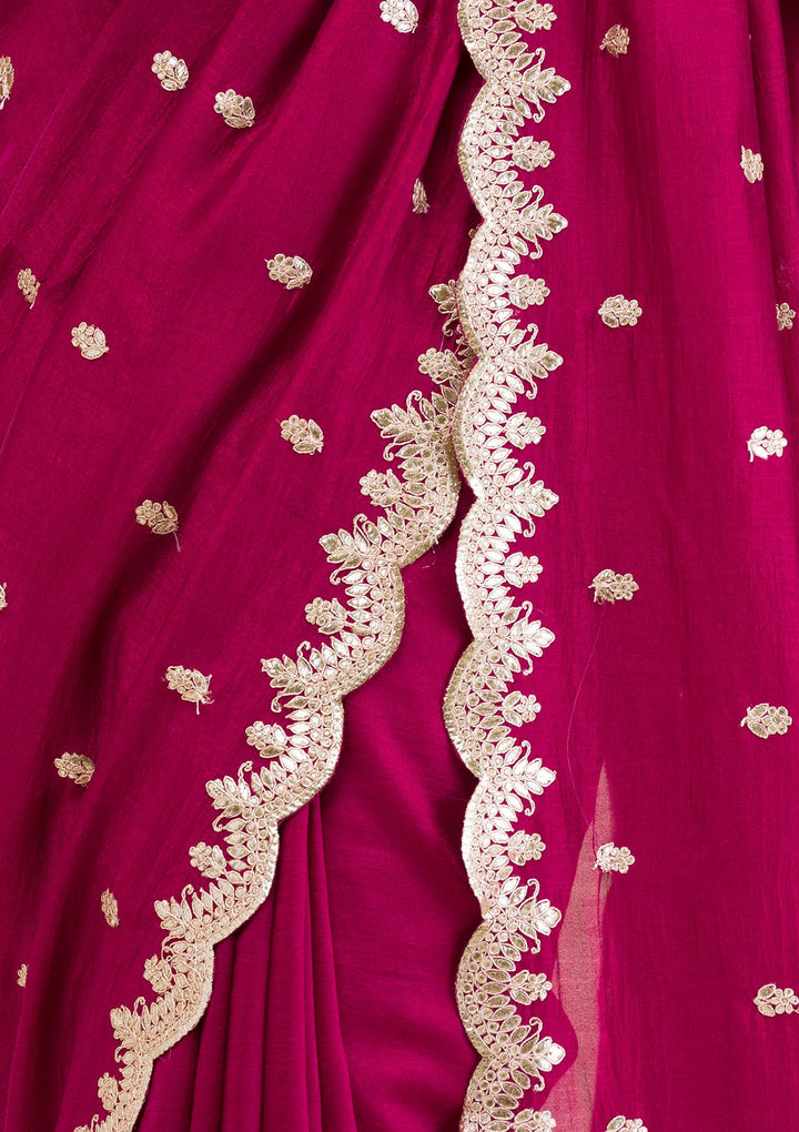 Wine Gotapatti Raw Silk Saree-Koskii