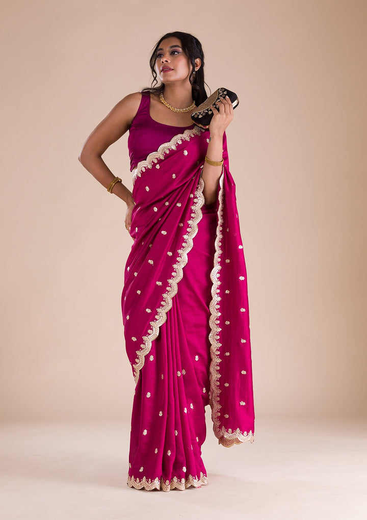 Wine Gotapatti Raw Silk Saree-Koskii