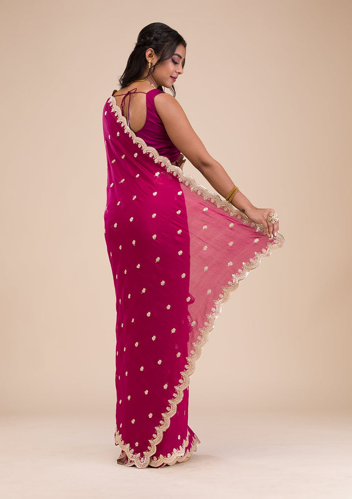 Wine Gotapatti Raw Silk Saree-Koskii