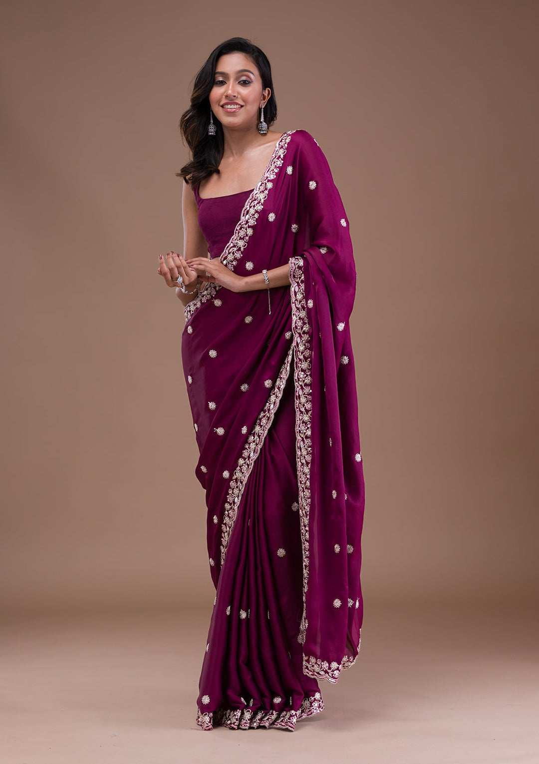 Wine Gotapatti Satin Saree-Koskii