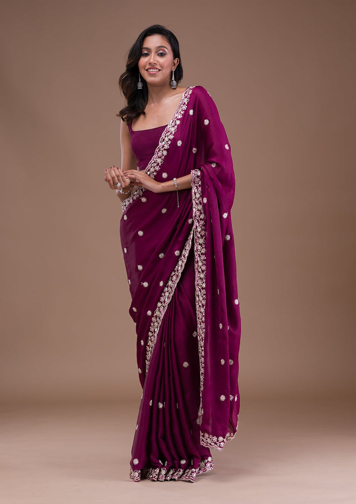 Wine Gotapatti Satin Saree-Koskii