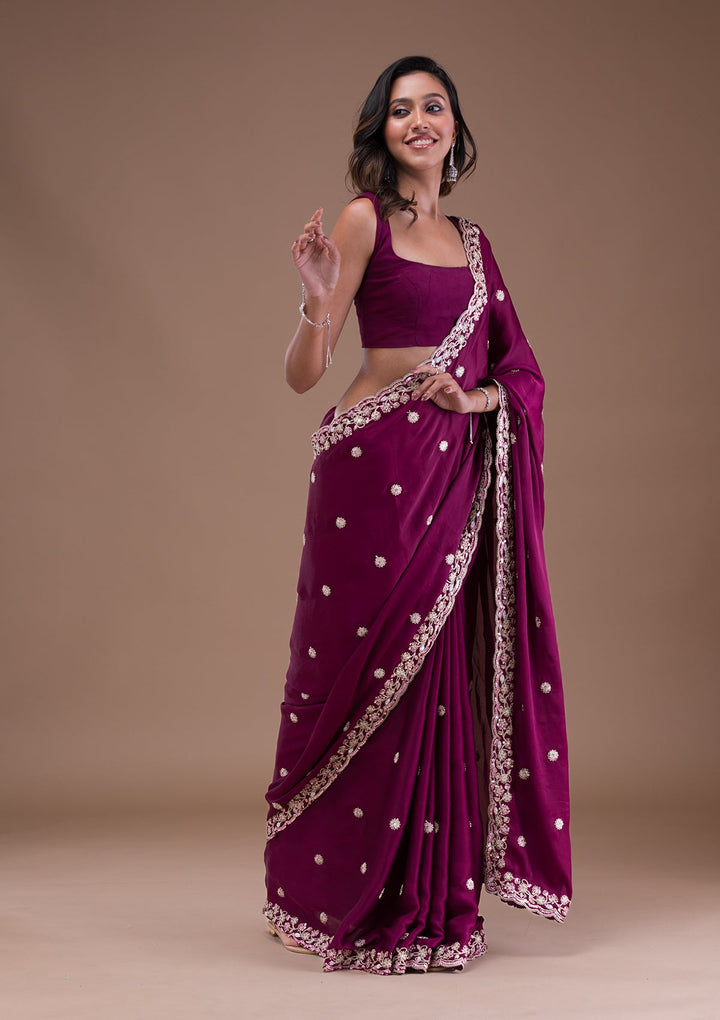Wine Gotapatti Satin Saree-Koskii