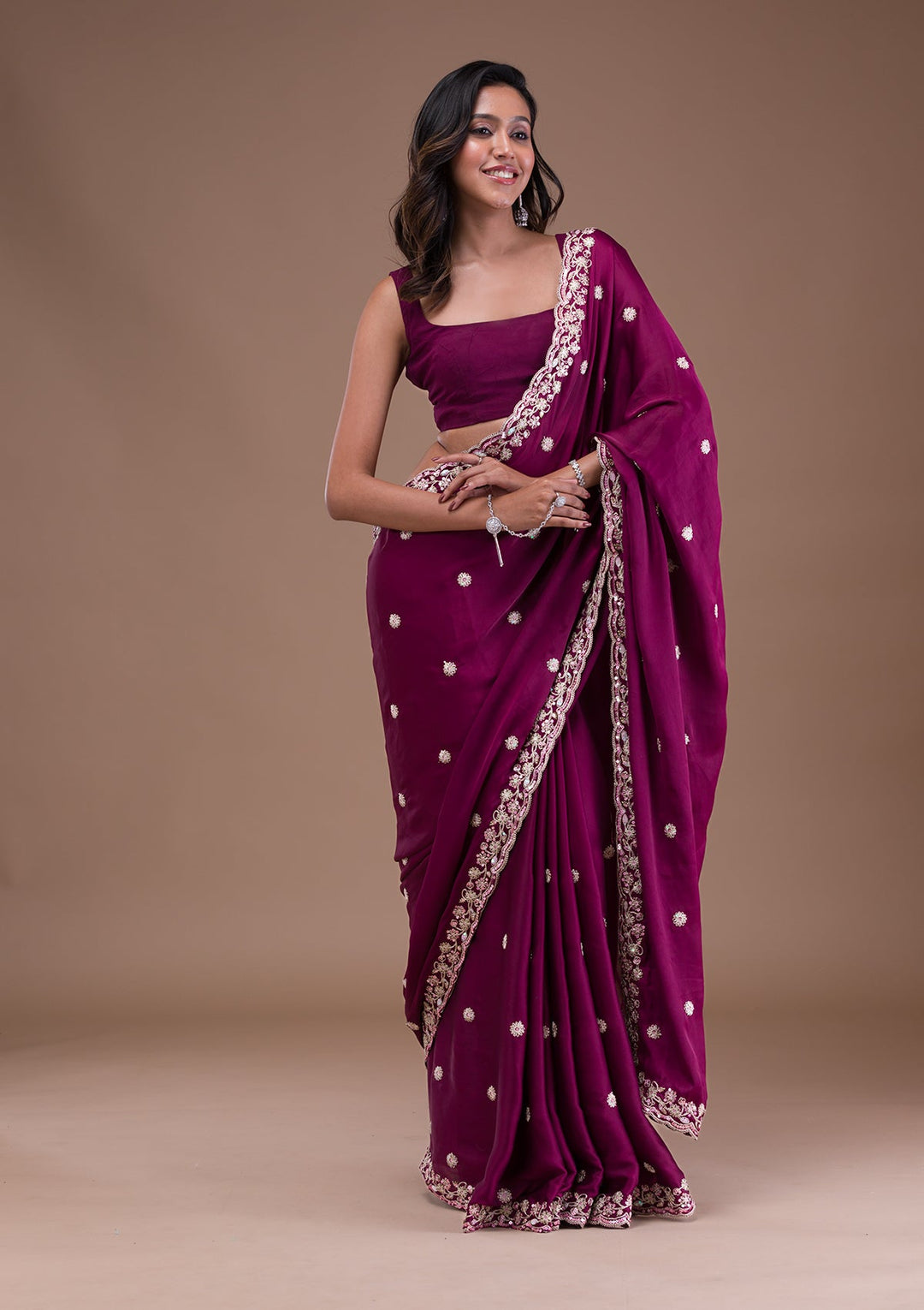 Wine Gotapatti Satin Saree-Koskii