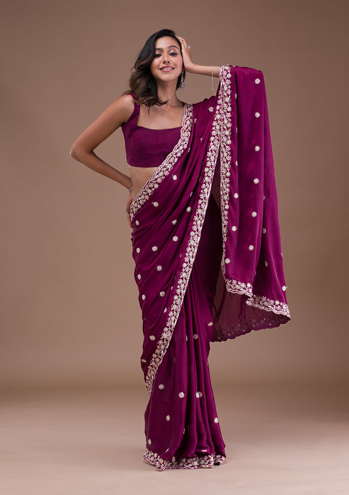 Wine Gotapatti Satin Saree-Koskii