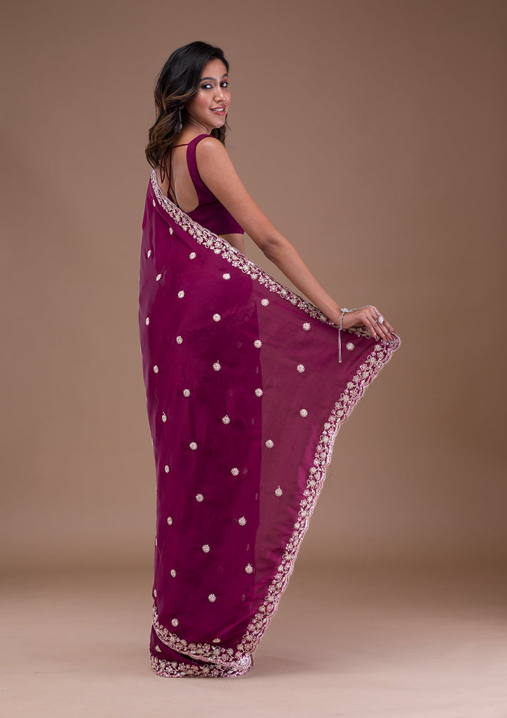 Wine Gotapatti Satin Saree-Koskii
