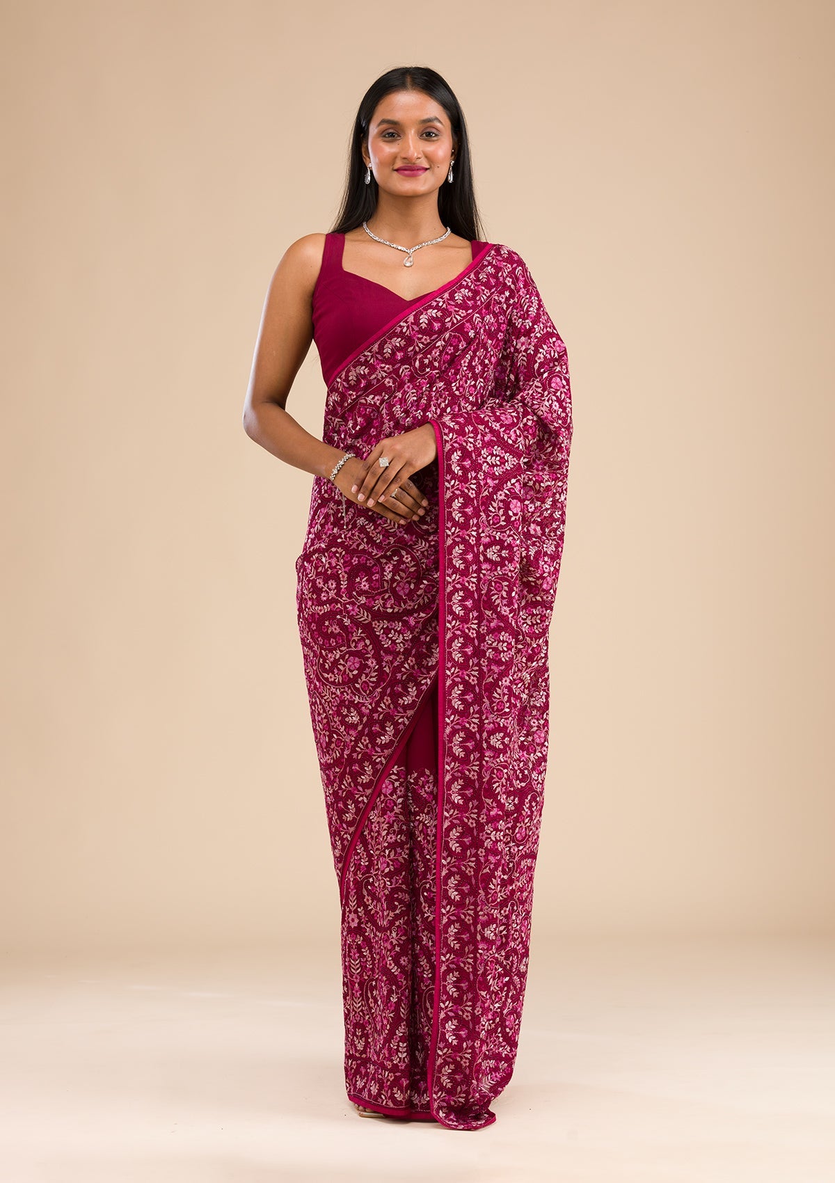 Wine Kashmiri Georgette Saree-Koskii